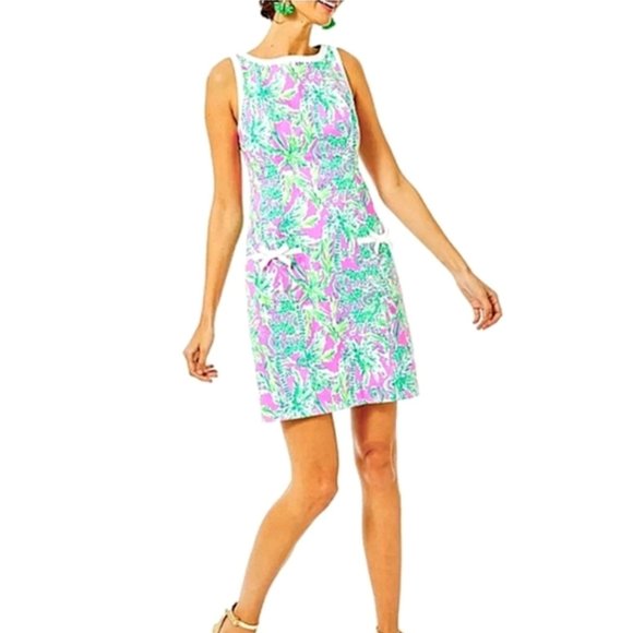 NEW Lilly Pulitzer Kathleen Stretch Hanging Around Dress Prosecco Pink SIZE 0 - Picture 2 of 6